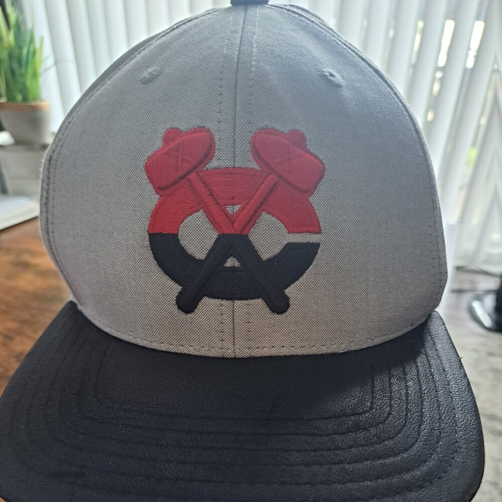 American Needle Gray Chicago Blackhawks Cap w/ faux leather accents